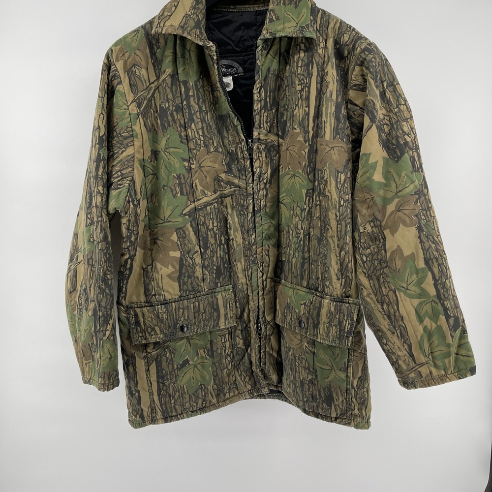 Vintage‎ All Weather Jacket Large REBARK Camouflage Lined Hunting Outdoors USA